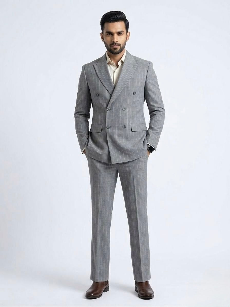 Grey Double Breasted Suit